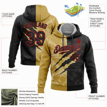 Load image into Gallery viewer, Custom Stitched Graffiti Pattern Black Old Gold-Red 3D Scratch Sports Pullover Sweatshirt Hoodie
