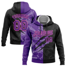 Load image into Gallery viewer, Custom Stitched Graffiti Pattern Black Purple-Pink 3D Scratch Sports Pullover Sweatshirt Hoodie
