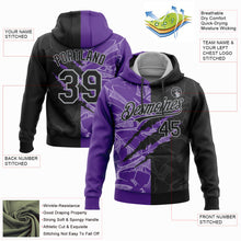 Load image into Gallery viewer, Custom Stitched Graffiti Pattern Black Purple-Gray 3D Scratch Sports Pullover Sweatshirt Hoodie
