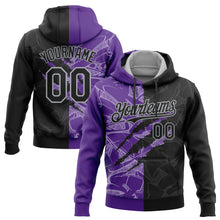 Load image into Gallery viewer, Custom Stitched Graffiti Pattern Black Purple-Gray 3D Scratch Sports Pullover Sweatshirt Hoodie
