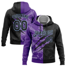 Load image into Gallery viewer, Custom Stitched Graffiti Pattern Black Purple-Light Blue 3D Scratch Sports Pullover Sweatshirt Hoodie
