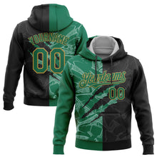 Load image into Gallery viewer, Custom Stitched Graffiti Pattern Black Kelly Green-Old Gold 3D Scratch Sports Pullover Sweatshirt Hoodie
