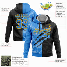 Load image into Gallery viewer, Custom Stitched Graffiti Pattern Black Powder Blue-Gold 3D Scratch Sports Pullover Sweatshirt Hoodie
