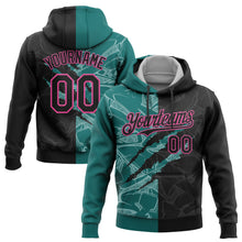 Load image into Gallery viewer, Custom Stitched Graffiti Pattern Black Teal-Pink 3D Scratch Sports Pullover Sweatshirt Hoodie
