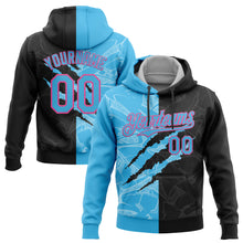 Load image into Gallery viewer, Custom Stitched Graffiti Pattern Black Sky Blue-Pink 3D Scratch Sports Pullover Sweatshirt Hoodie
