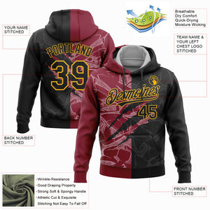 Custom Stitched Graffiti Pattern Black Crimson-Gold 3D Scratch Sports Pullover Sweatshirt Hoodie