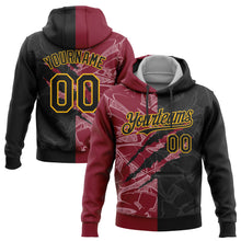 Load image into Gallery viewer, Custom Stitched Graffiti Pattern Black Crimson-Gold 3D Scratch Sports Pullover Sweatshirt Hoodie
