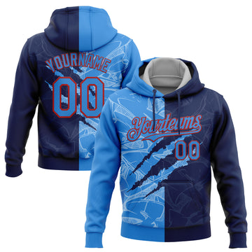 Custom Stitched Graffiti Pattern Powder Blue Navy-Red 3D Scratch Sports Pullover Sweatshirt Hoodie