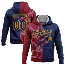 Load image into Gallery viewer, Custom Stitched Graffiti Pattern Navy Maroon-Gold 3D Scratch Sports Pullover Sweatshirt Hoodie
