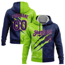 Load image into Gallery viewer, Custom Stitched Graffiti Pattern Navy Neon Green-Pink 3D Scratch Sports Pullover Sweatshirt Hoodie
