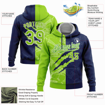 Custom Stitched Graffiti Pattern Neon Green-Navy 3D Scratch Sports Pullover Sweatshirt Hoodie