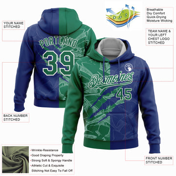 Custom Stitched Graffiti Pattern Kelly Green Royal-Gray 3D Scratch Sports Pullover Sweatshirt Hoodie