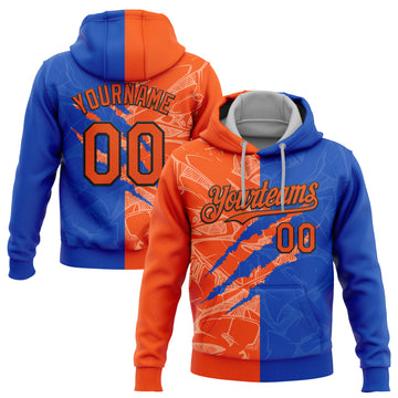 Custom Stitched Graffiti Pattern Orange Thunder Blue-Black 3D Scratch Sports Pullover Sweatshirt Hoodie