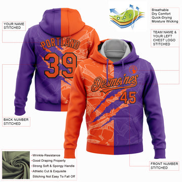 Custom Stitched Graffiti Pattern Orange Purple-Black 3D Scratch Sports Pullover Sweatshirt Hoodie