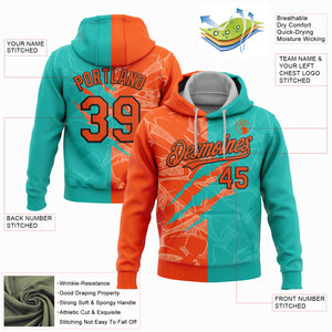 Custom Stitched Graffiti Pattern Orange Aqua-Black 3D Scratch Sports Pullover Sweatshirt Hoodie