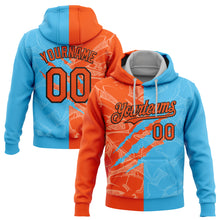 Load image into Gallery viewer, Custom Stitched Graffiti Pattern Orange Sky Blue-Black 3D Scratch Sports Pullover Sweatshirt Hoodie
