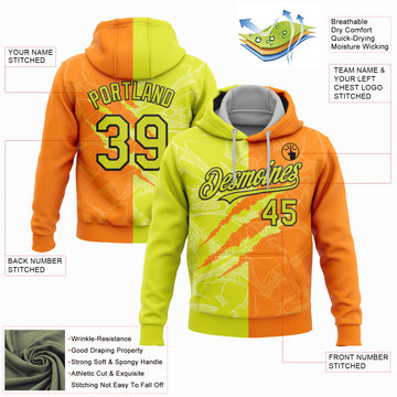 Custom Stitched Graffiti Pattern Neon Yellow Bay Orange-Black 3D Scratch Sports Pullover Sweatshirt Hoodie