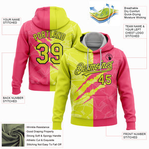 Custom Stitched Graffiti Pattern Neon Yellow Neon Pink-Black 3D Scratch Sports Pullover Sweatshirt Hoodie