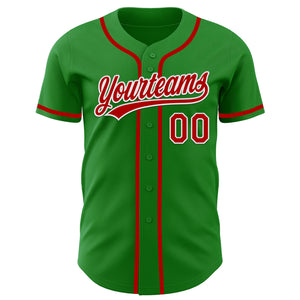 Custom Grass Green Red-White Authentic Baseball Jersey