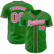 Load image into Gallery viewer, Custom Grass Green Pink-White Authentic Baseball Jersey
