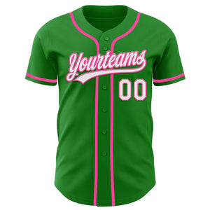 Custom Grass Green White-Pink Authentic Baseball Jersey