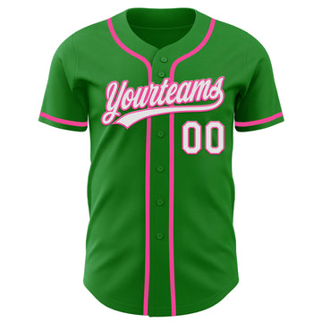 Custom Grass Green White-Pink Authentic Baseball Jersey