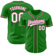 Load image into Gallery viewer, Custom Grass Green White-Pink Authentic Baseball Jersey
