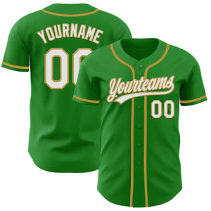 Custom Grass Green White-Old Gold Authentic Baseball Jersey