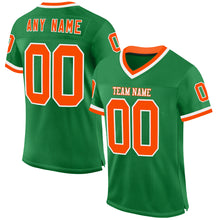 Load image into Gallery viewer, Custom Grass Green Orange-White Mesh Authentic Throwback Football Jersey
