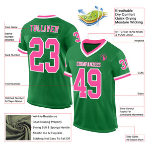 Custom Grass Green Pink-White Mesh Authentic Throwback Football Jersey