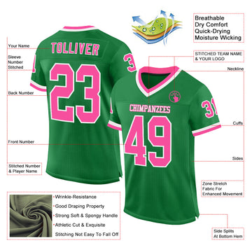 Custom Grass Green Pink-White Mesh Authentic Throwback Football Jersey