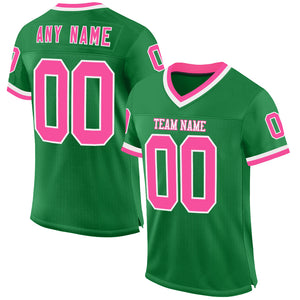 Custom Grass Green Pink-White Mesh Authentic Throwback Football Jersey