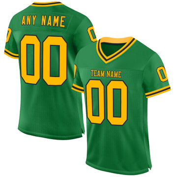 Custom Grass Green Gold-Black Mesh Authentic Throwback Football Jersey