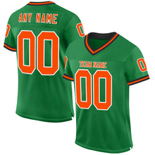 Load image into Gallery viewer, Custom Grass Green Orange-Black Mesh Authentic Throwback Football Jersey
