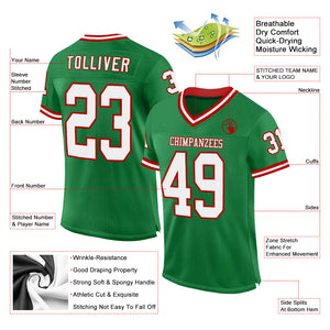 Custom Grass Green White-Red Mesh Authentic Throwback Football Jersey