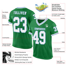 Load image into Gallery viewer, Custom Grass Green White-Light Blue Mesh Authentic Throwback Football Jersey
