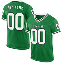 Load image into Gallery viewer, Custom Grass Green White-Black Mesh Authentic Throwback Football Jersey
