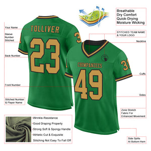 Custom Grass Green Old Gold-Black Mesh Authentic Throwback Football Jersey