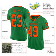 Load image into Gallery viewer, Custom Grass Green Orange-Black Mesh Authentic Throwback Football Jersey
