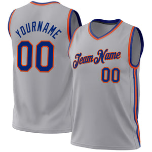 Custom Gray Royal-Orange Authentic Throwback Basketball Jersey