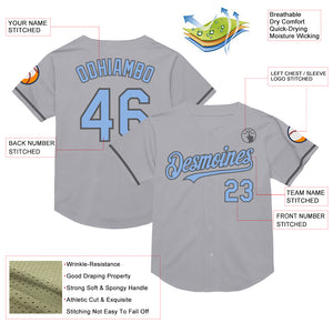 Custom Gray Light Blue-Steel Gray Mesh Authentic Throwback Baseball Jersey