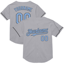 Load image into Gallery viewer, Custom Gray Light Blue-Steel Gray Mesh Authentic Throwback Baseball Jersey
