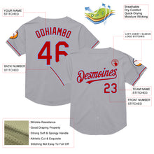 Load image into Gallery viewer, Custom Gray Red-Light Blue Mesh Authentic Throwback Baseball Jersey
