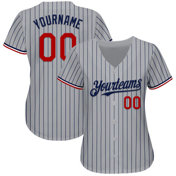 Custom Gray Navy Pinstripe Red-White Authentic Baseball Jersey