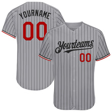 Load image into Gallery viewer, Custom Gray Black Pinstripe Red-White Authentic Baseball Jersey
