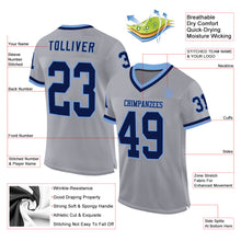 Load image into Gallery viewer, Custom Gray Navy-Light Blue Mesh Authentic Throwback Football Jersey
