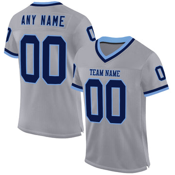 Custom Gray Navy-Light Blue Mesh Authentic Throwback Football Jersey