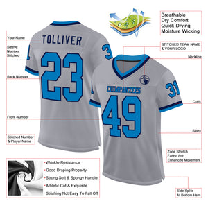 Custom Gray Blue-Navy Mesh Authentic Throwback Football Jersey