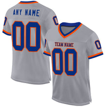 Load image into Gallery viewer, Custom Gray Royal-Orange Mesh Authentic Throwback Football Jersey
