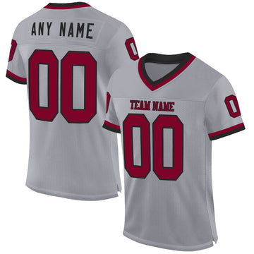 Custom Gray Maroon-Black Mesh Authentic Throwback Football Jersey